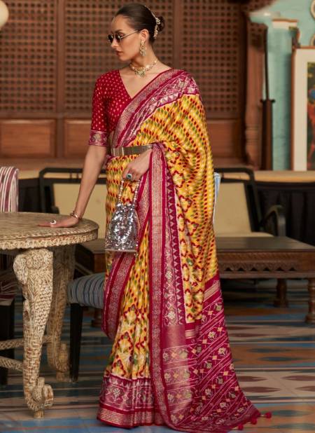 Yellow And Pink Colour REWAA PATOLA Heavy Designer Wedding Wear Patola Latest Saree Collection R113-G